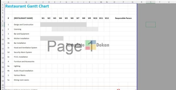 Restaurant Gantt Chart Template